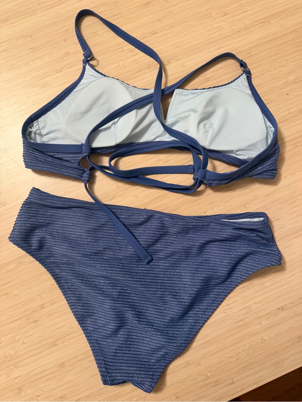 Blue Ribbed Two-Piece Bikini Set - Picture 2 of 2